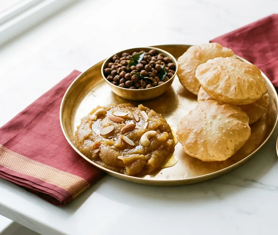 Kanjak Prasad (Suji Halwa, Kala Chana, Puri)